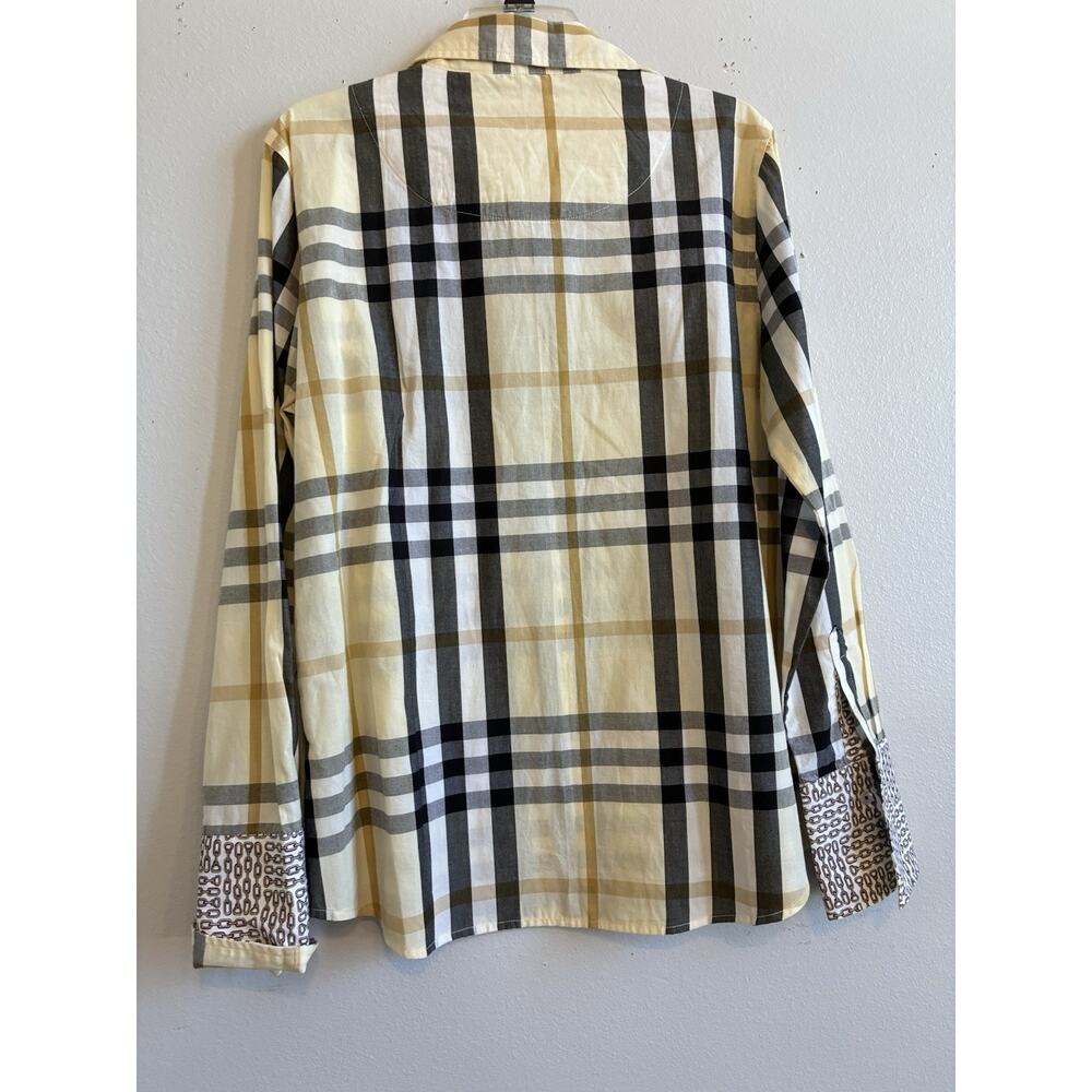 Tizzie Button Down Shirt Plaid Stripe Chains Flip Cuffs Preppy Modern Luxury L - Picture 12 of 14